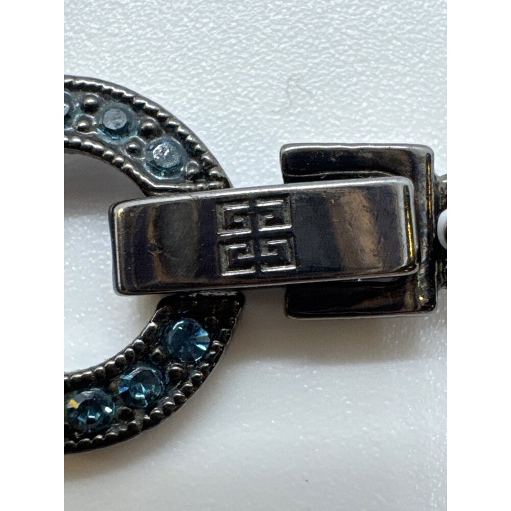 Givenchy Gunmetal Blue Crystal Necklace & Earring Set Designer Statement Jewelry - Picture 11 of 12